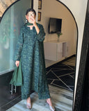 3 Piece - Khaddar Printed Dark Green Dress