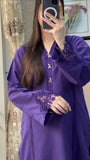 Embroidered 2pc purple khaddar suit